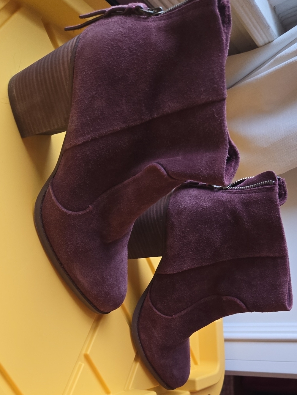 Splendid Suede Ankle Booties in Plum with Block Heel